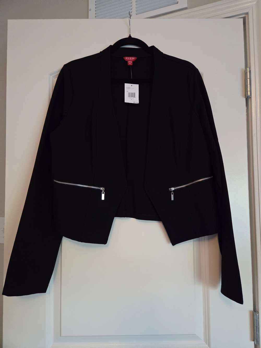 Guess Black Open-Front Blazer with Zip Pockets
